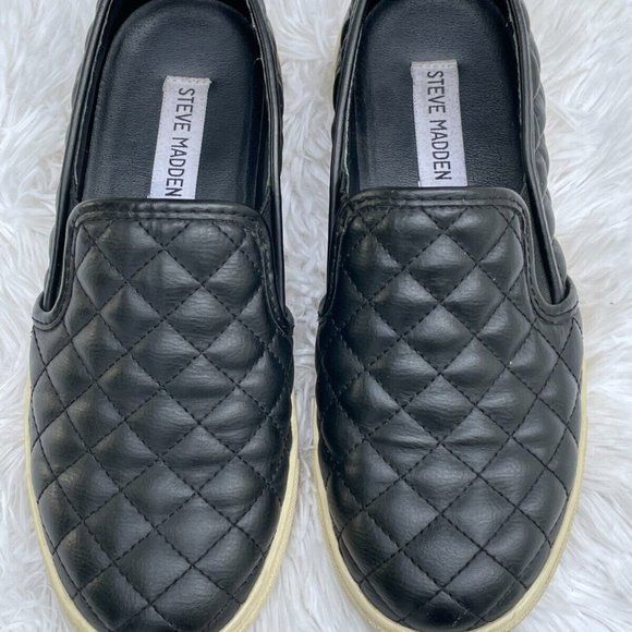 Steve Madden Women Shoes Black Quilt Faux Leather Upper Sneaker Size 6.5 - Picture 2 of 12